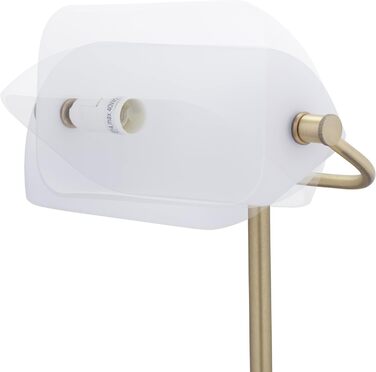 Relaxdays Bankerlampe, neigbarer Glasschirm, Metallsockel, E14, Schreibtischlampe Retro, Bibliothekslampe, weiß/messing, 33 x 26 x 20 cm