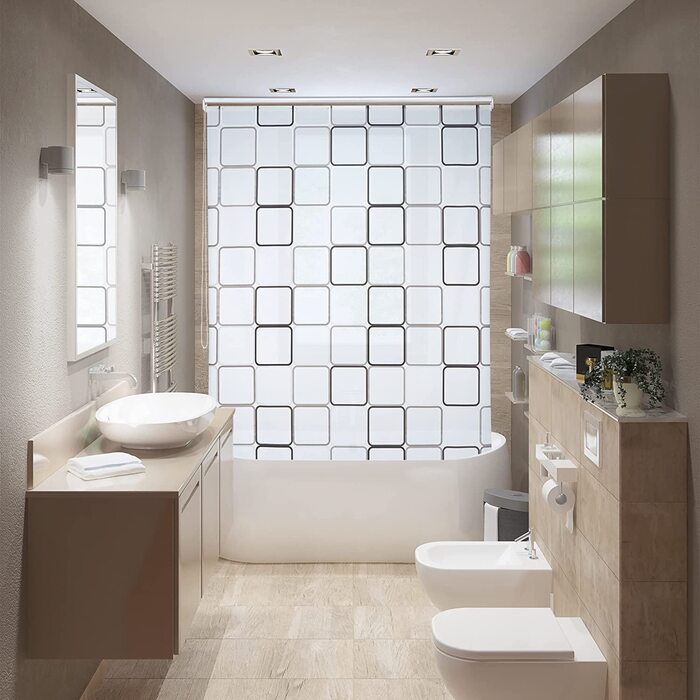 Relaxdays Duschrollo Square, wasserabweisend, Retro Badrollo Wanne u. Dusche, Deckenmontage, 80x240 cm, semitransparent