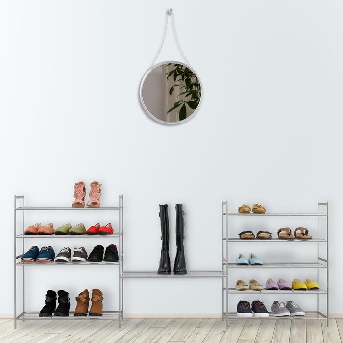 Relaxdays Schuhregal, Metall, 5 Ebenen, stapelbar, erweiterbar, HBT 90x70x26 cm, 15 Paar Schuhe, weiß
