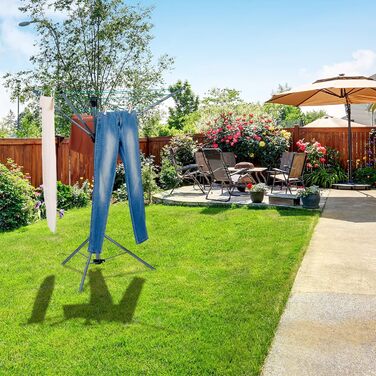 Relaxdays Wäschespinne, 15 m Leine, für Garten & Camping, klappbar, mit Standfuß, Balkon Wäscheschirm H: 140 cm, Silber