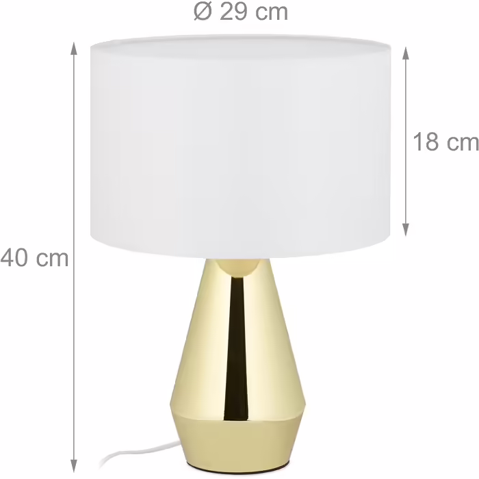 Relaxdays Tischlampe Touch dimmbar, moderne Nachttischlampe, HxD: 40 x 29 cm, E27, Tischleuchte mit Schirm, gold/weiß
