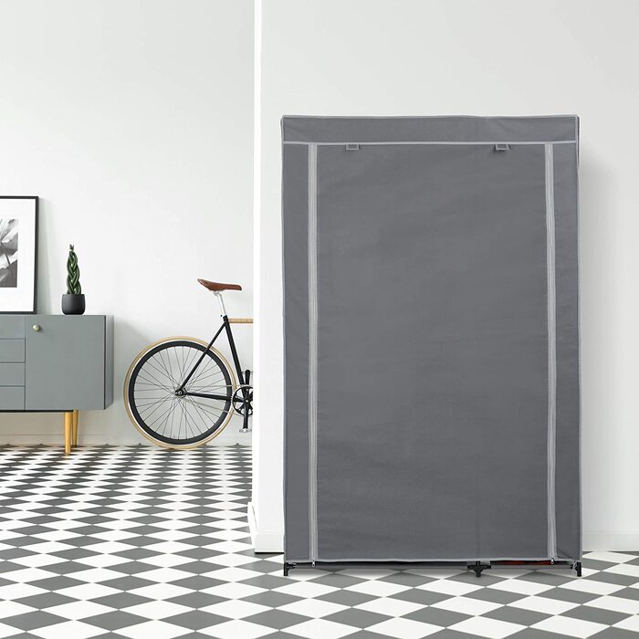 Relaxdays Stoffschrank mit Kleiderstange & 5 Ablagen, Faltschrank mit Reißverschluss, HBT: 161x105,5x45cm, anthrazit