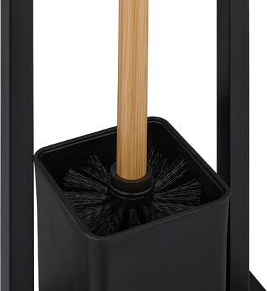 Relaxdays WC Garnitur, Bambus, Edelstahl, Klopapierhalter & Toilettenbürste mit Halter, schwarz/natur