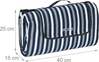Relaxdays XXL Picknickdecke, 200 x 200 cm, Fleece Stranddecke, wärmeisoliert, wasserdicht, Tragegriff, blau/grau/weiß