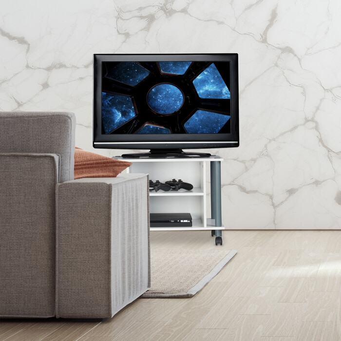 Relaxdays TV Tisch mit Rollen und 2 Fächern