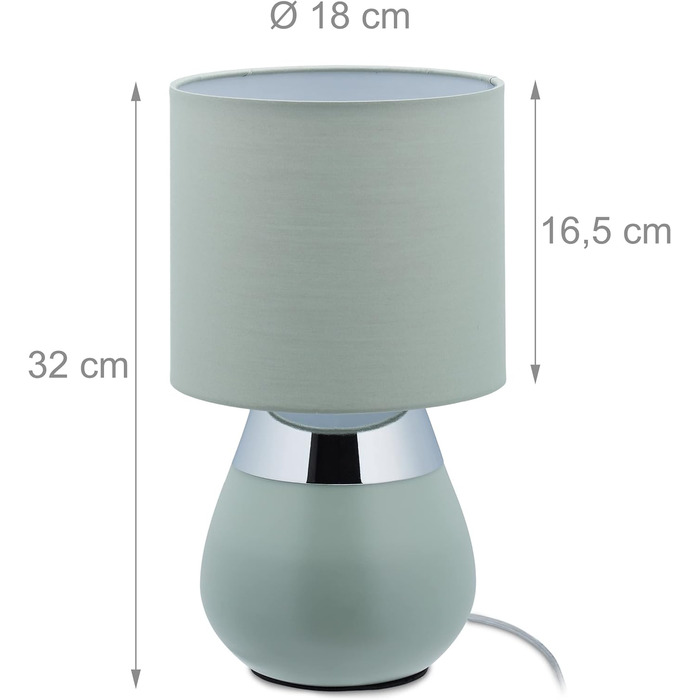 Relaxdays Nachttischlampe Touch, E14-Fassung, indirektes Licht, ovale Tischlampe mit Lampenschirm. HxD: 32 x 18 cm, grün