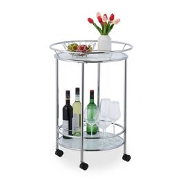 Relaxdays Runder Servierwagen Chrom & Glas