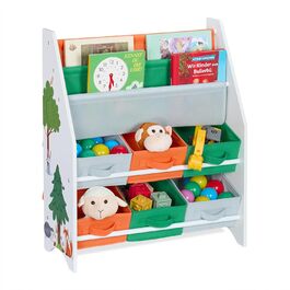 Relaxdays Kinderregal mit 6 Boxen & 2 Hängefächern, 74x62,5x31 cm, Spielzeugregal, bunt