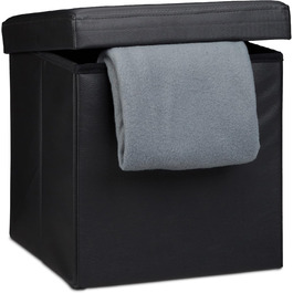 Relaxdays Sitzhocker, Leder, Schwarz, 38x38x38 cm