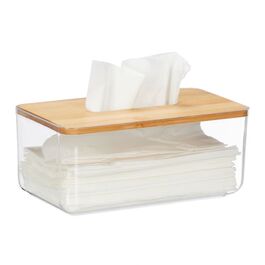 Relaxdays Transparente Tücherbox mit Bambus-Deckel