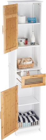 Relaxdays Badschrank, Weiß/Braun, 180x39x30 cm