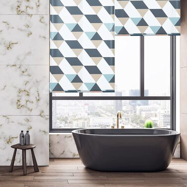 Relaxdays Duschrollo,  Dreieck Muster, Seilzug, Flexible Montage, Duschvorhang für Badewanne & Fenster, bunt (80x240 cm)