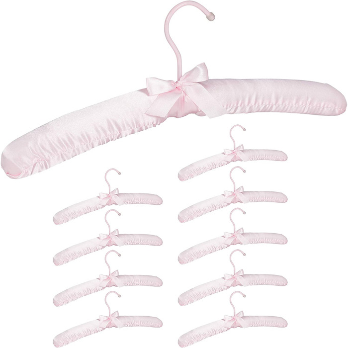 Relaxdays Kleiderbügel Satin,  weich gepolstert, 360° drehbarer Haken, dekorative Schleife, 38 cm breit, (10er Pack, Rosa)