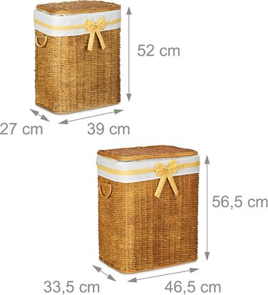 Relaxdays 2er Set geflochtene Buri Wäschetruhe, stapelbar, mit herausnehmbarem Wäschesack, 67 L, Honigbraun