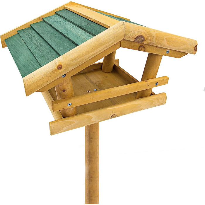 Relaxdays Vogelhaus mit Ständer HBT 100 x 37 x 43 cm Vogelhäuschen aus Holz als Vogelfutterhaus für Zaunkönig und Eichelhäher schicke Vogelfutterstelle und Vogelvilla mit grünem Dach, Natur