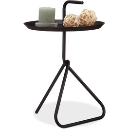 Relaxdays, schwarz Beistelltisch aus Metall, Runder Ablagetisch mit Tragegriff, Moderner Couchtisch, HxD ca. 59 x 40cm, Standard