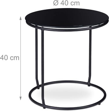 Relaxdays Beistelltisch mit Hocker, runder Couchtisch mit Sitzhocker, platzsparend, Glas & Metall, 40 x 40 cm, schwarz, 1 Stück