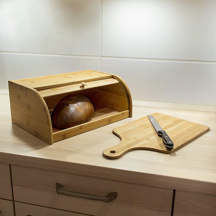 Relaxdays Brotkasten Bambus HBT: 16,5 x 40 x 27,5 cm Rollbrotkasten für aromadichte Brot Aufbewahrung Brotkiste mit Rolldecke