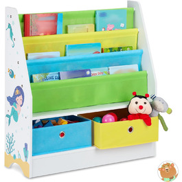 Relaxdays Kinderregal Meermotiv, 2 Boxen, 3 Fächer, Spielzeug Aufbewahrung, Kinder Bücherregal HBT 74 x 71 x 23 cm, bunt
