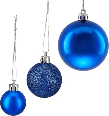 Relaxdays Weihnachtskugeln, 100er Set, Weihnachtsdeko, matt, glänzend, glitzernd, Christbaumkugel ∅ 3, 4 & 6 cm, (Blau)