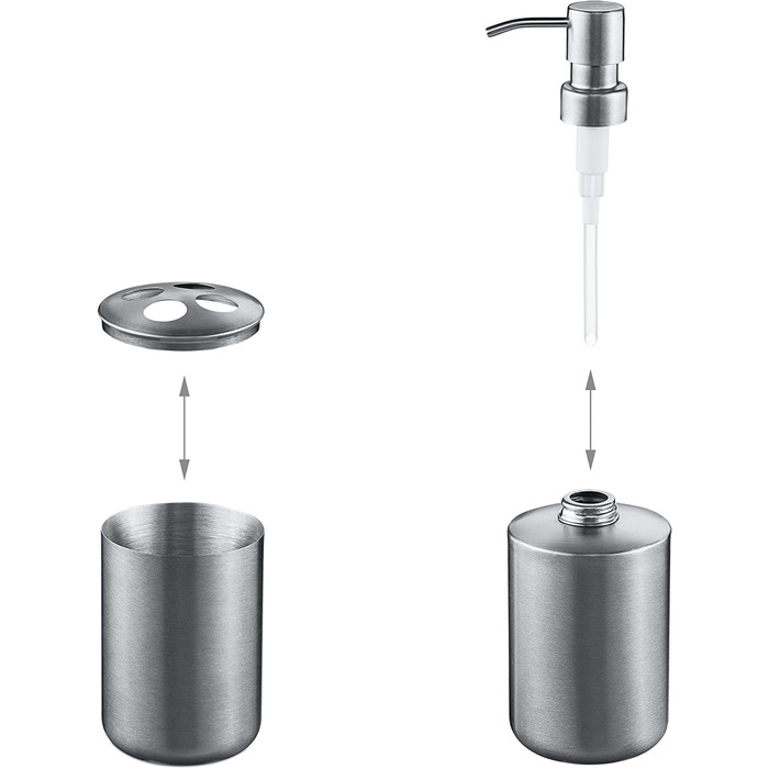 Relaxdays Badezimmer Set, 4-teilig, Seifenspender, Seifenschale, Zahnputzbecher, Zahnbürstenhalter, Edelstahl, Silber 1003887