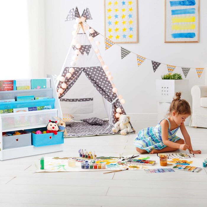 Relaxdays Kinderregal Meermotiv, 2 Boxen, 3 Fächer, Spielzeug Aufbewahrung, Kinder Bücherregal HBT 74 x 71 x 23 cm, bunt
