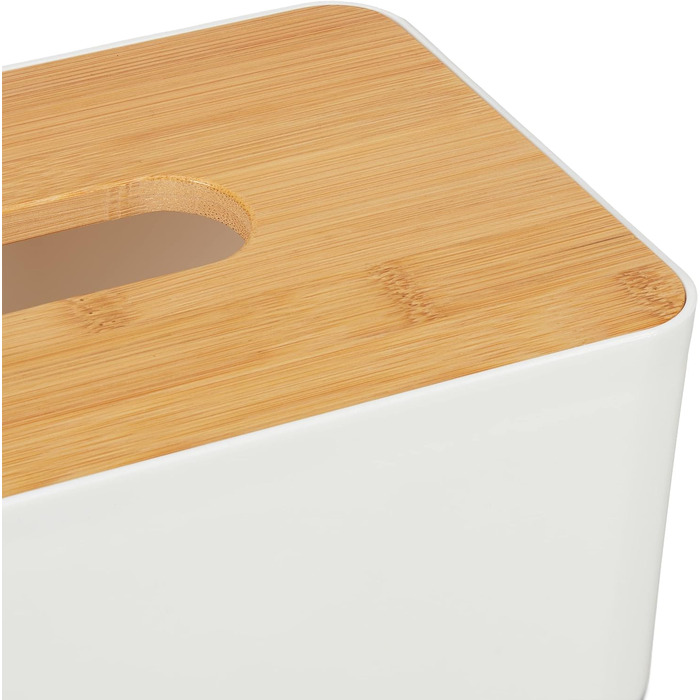 2 x Tücherbox mit Bambusdeckel, Bad, modernes Design, Kunststoff, 10x23x13 cm, weiß/Natur