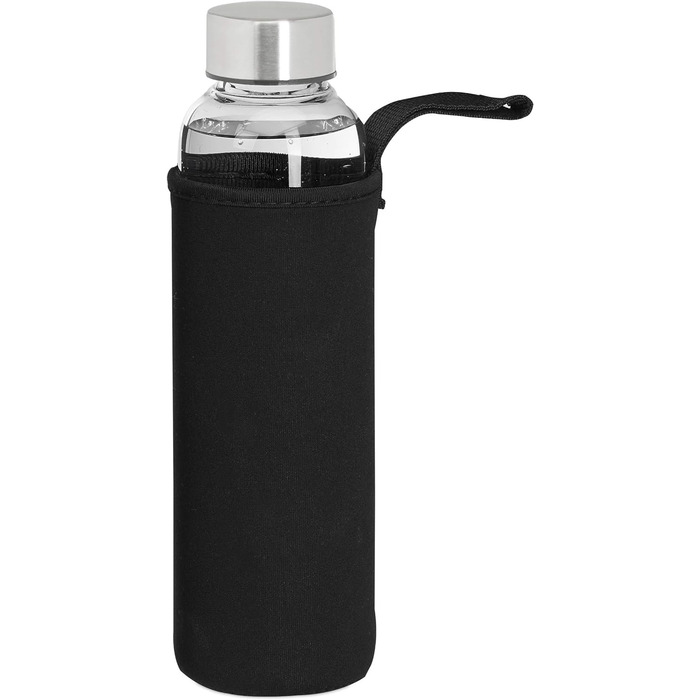 Relaxdays 6er Set Trinkflasche Glas, Wasserflasche mit Hülle, 500ml, spülmaschinenfest, wasserdicht, transparent/schwarz