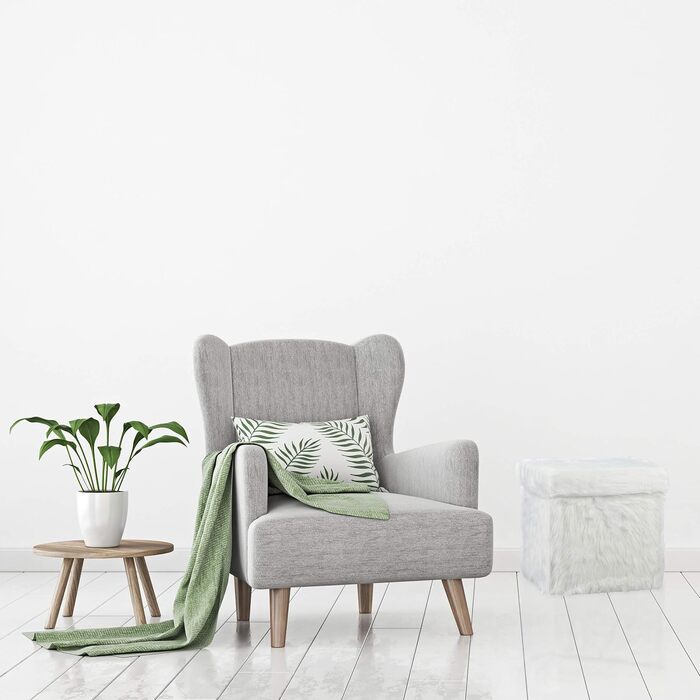 Relaxdays Sitzwürfel Fell, Faltbar, Gepolstert, Plüsch, Hocker mit Stauraum, 40 L, 39x38x38 cm, weiß