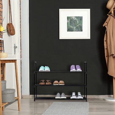 Relaxdays Schuhregal Stecksystem, 3 Ebenen, für 12 Paar Schuhe, HBT: 67 x 90,5 x 30,5 cm, Schuhständer Metall, schwarz 100361