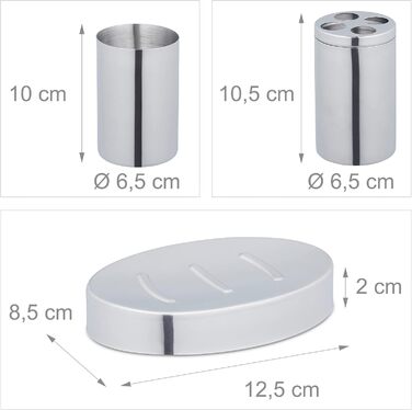 Relaxdays 5-tlg. Badezimmer Set, Edelstahl poliert, moderne Badaccessoires, Silber