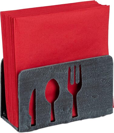 2 x Serviettenhalter, für 33x33 Servietten, schwer, mit Besteck Motiv, Gusseisen, Gastro, Serviettenständer, grau