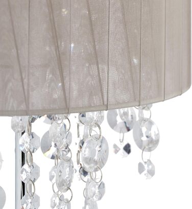 Relaxdays Tischlampe Kristall, Lampenschirm aus Organza, runder Standfuß, Nachttischlampe, HxD: 43 x 24 cm, grau/silber