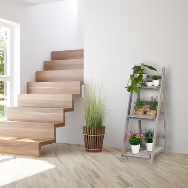 Relaxdays Blumentreppe Holz grau