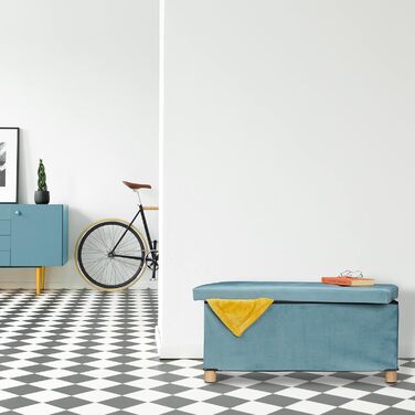 Relaxdays Sitzbank mit Stauraum, Samt, Holzfüße, bis 120 kg, faltbar, 34x76x38 cm, Türkis