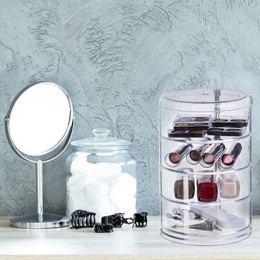 Relaxdays Kosmetik-Organizer, 4 drehbare Fächer, Make Up Kit, Acryl, transparent