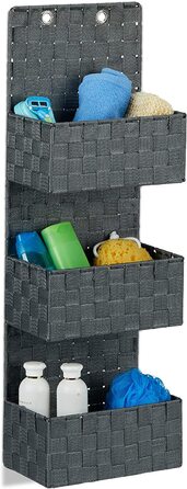 Relaxdays Hängeorganizer Stoff, Türorganizer mit 3 Aufbewahrungskörben, Wandorganizer Bad, PP, HBT: 75x25x15cm, (15 x 25 x 75 cm, Grau)