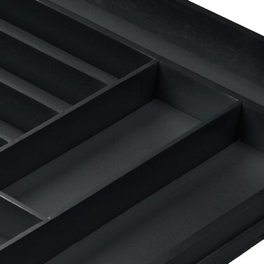 Relaxdays Besteckkasten, Bambus, HBT 6,5 x 35-58 x 43,5 cm, 6-8 Fächer, schwarz