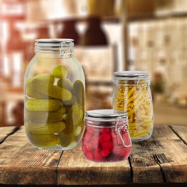 Relaxdays Einmachglas 3er Set, Bügelverschluss, 500-3000 ml, transparent