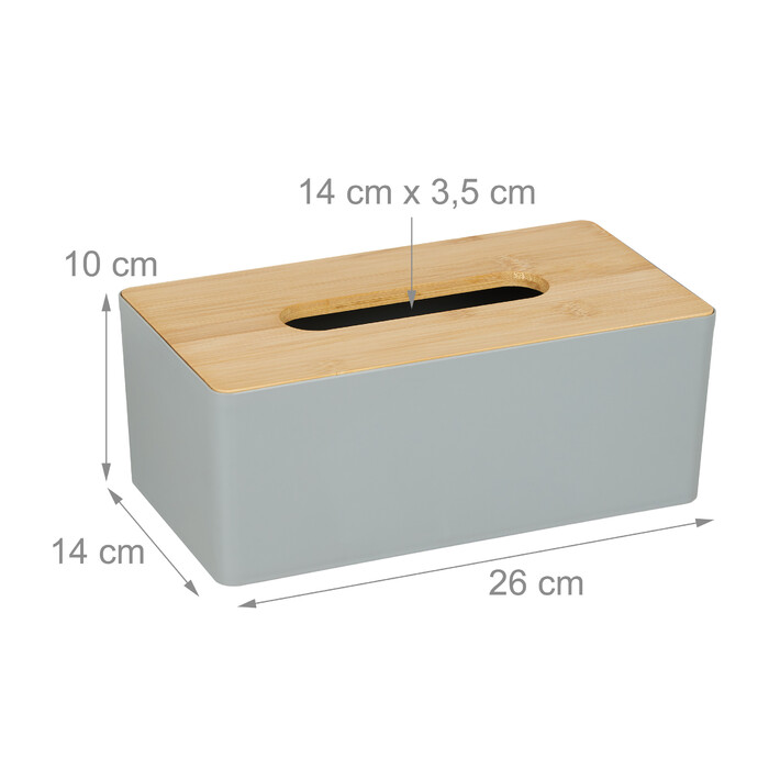 Relaxdays Graue Tücherbox mit Bambusdeckel