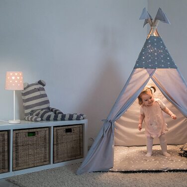 Relaxdays Nachttischlampe Kinder, Herzen, Stoff Lampenschirm, für Baby und Kind, Kinderlampe HxD: 43 x 16 cm, rosa-weiß, 1003