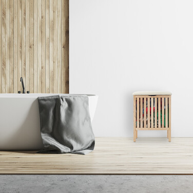 Relaxdays Wäschekorb aus Walnussholz mit Sitz