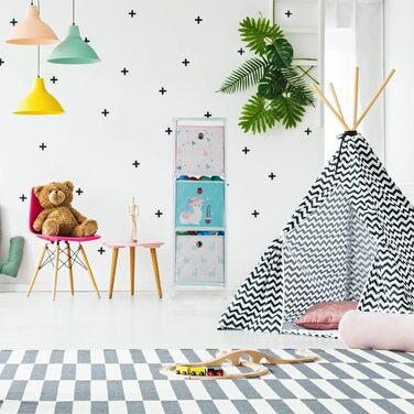 Relaxdays Kinderregal mit 4 Boxen, Lama-Design, HBT 62x53x30 cm, bunt, für Jungen & Mädchen, Spielzeug