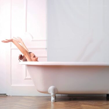 Relaxdays Duschrollo,  Seilzugrollo für Dusche & Badewanne, Decke & Fenster, Badrollo wasserabweisend, weiß, PVC, Aluminium, Kunststoff (140x240 cm)