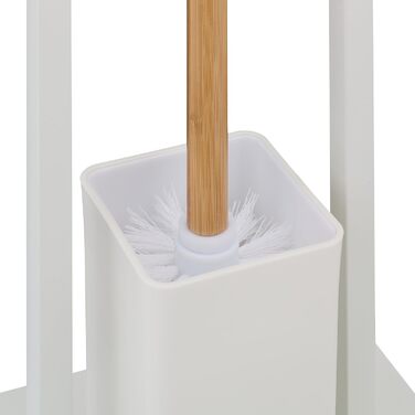 Relaxdays WC Garnitur, Bambus, Edelstahl, stehender Klopapierhalter, Toilettenbürste mit Halter (Weiß/Natur)