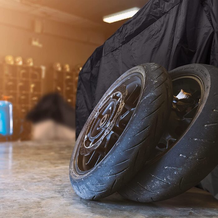Relaxdays Motorrad Abdeckplane, Größe XL, wasserdicht, Motorradabdeckung Indoor & Outdoor, mit Gummizug, schwarz/Silber