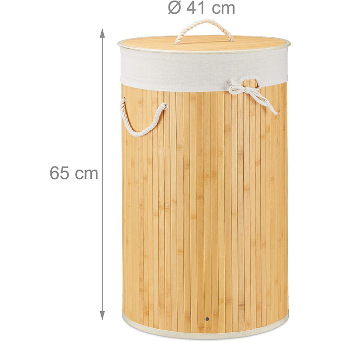 3x faltbarer Bambus-Wäschekorb mit Deckel, 70L, Baumwoll-Wäschesack, Ø 4cm, grau (Creme, Weiß, 3)