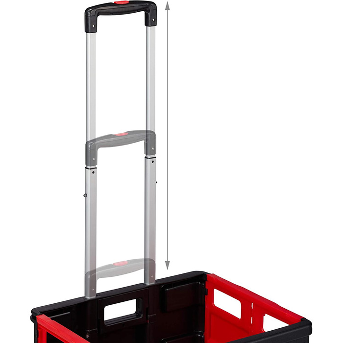 Relaxdays Einkaufstrolley klappbar, bis 35 kg, 50 l Kiste, mit Teleskopgriff, 2 Rollen, Transport Trolley, rot/schwarz