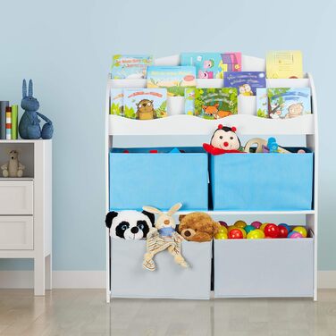 Relaxdays Kinderregal, 4 Boxen,  Motiv, Spielzeug Aufbewahrung, Kinderzimmer HxBxT 98 x 82,5 x 30 cm, bunt (Lagerfeuer)
