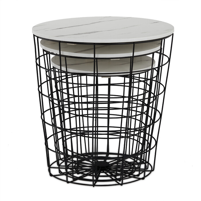 Relaxdays Korbtisch 3er Set Marmor